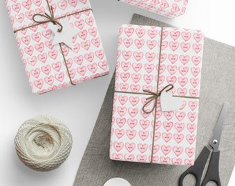 Pink Heart Pattern Wrapping Paper | "MOM" Love Gift Wrap