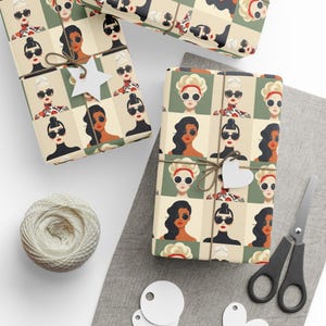 Retro Woman Portraits Wrapping Paper | Patterned Gift Wrap Roll
