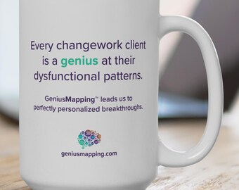 NLP Coffee Tea 15 oz Mug, GeniusMapping™ for mapping unconscious beliefs. White Ceramic, Dye Sublimation Printing. For therapists & coaches