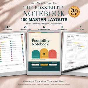reMarkable Paper Pro Notebook PDF, 100 Layouts, 20 Linked Sections, Digital Planner