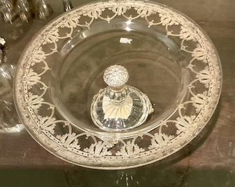 Soporte para pasteles con pedestal de cristal italiano Creart / Bandeja para postres de 33 cm / Base plateada / Nuevo