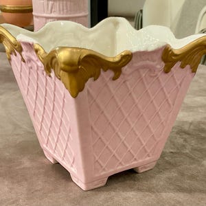 Agostinelli Italy Porcelain Square Planter Pink Gold Cachepot Vase 4x4.5”