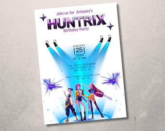 Verjaardagsuitnodiging Huntrix • K-Pop-feestuitnodiging • Bewerkbare canvassjabloon • Popsterverjaardag • Digitale download