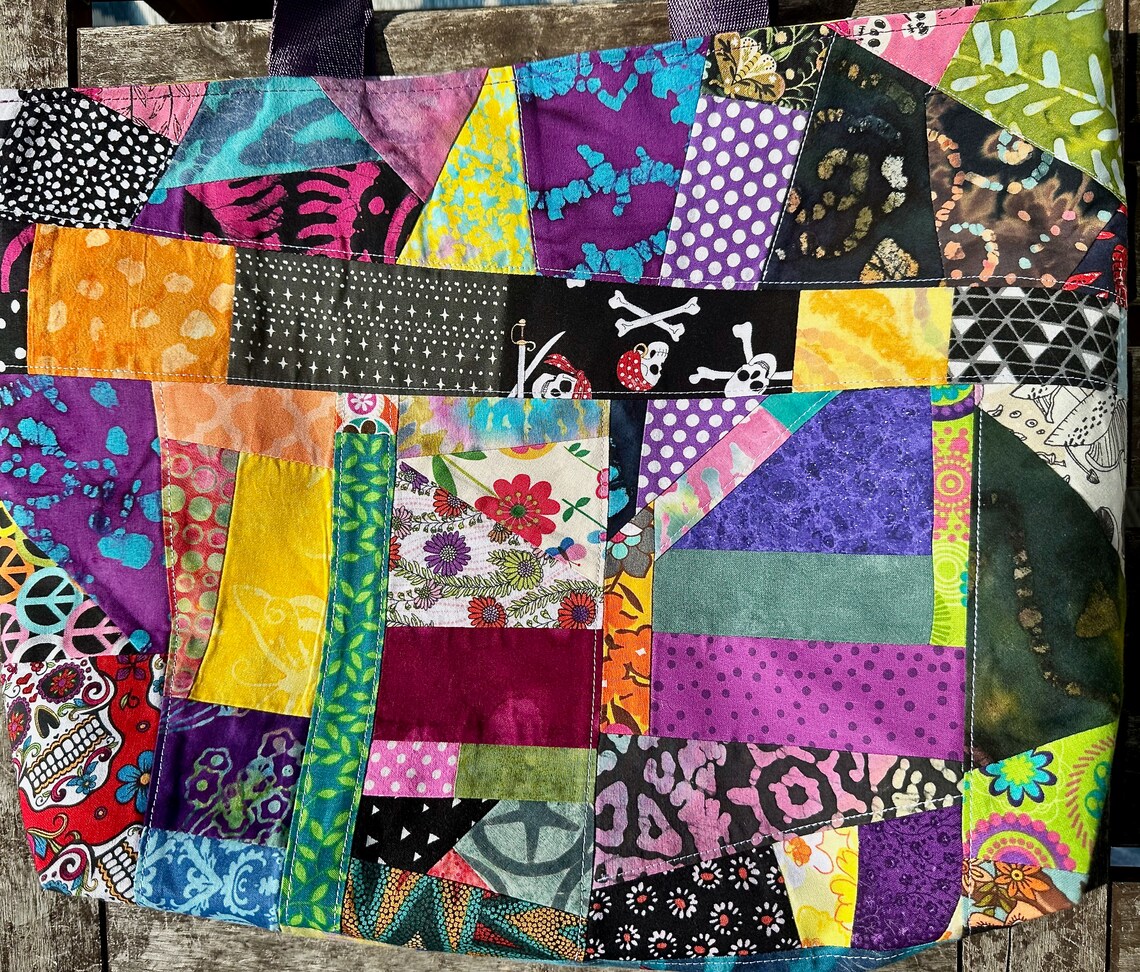 Patchwork Tote Bag, Crazy Quilt Tote Bag, Zipper Tote Bag - Etsy