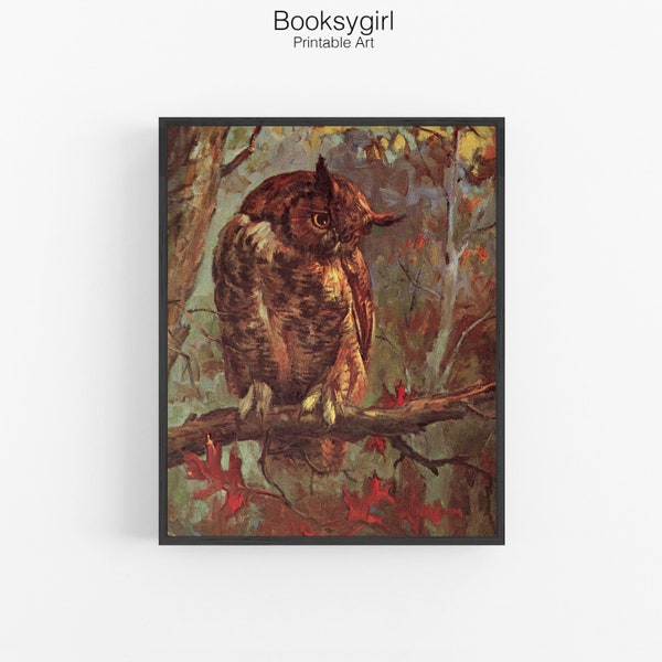 1970s Owl Print | Owl Oil Painting | Forest Art| Gallery Wall Printable Art | Fall Accent Colors| Print for Cabin | PRINTABLE DOWNLOAD