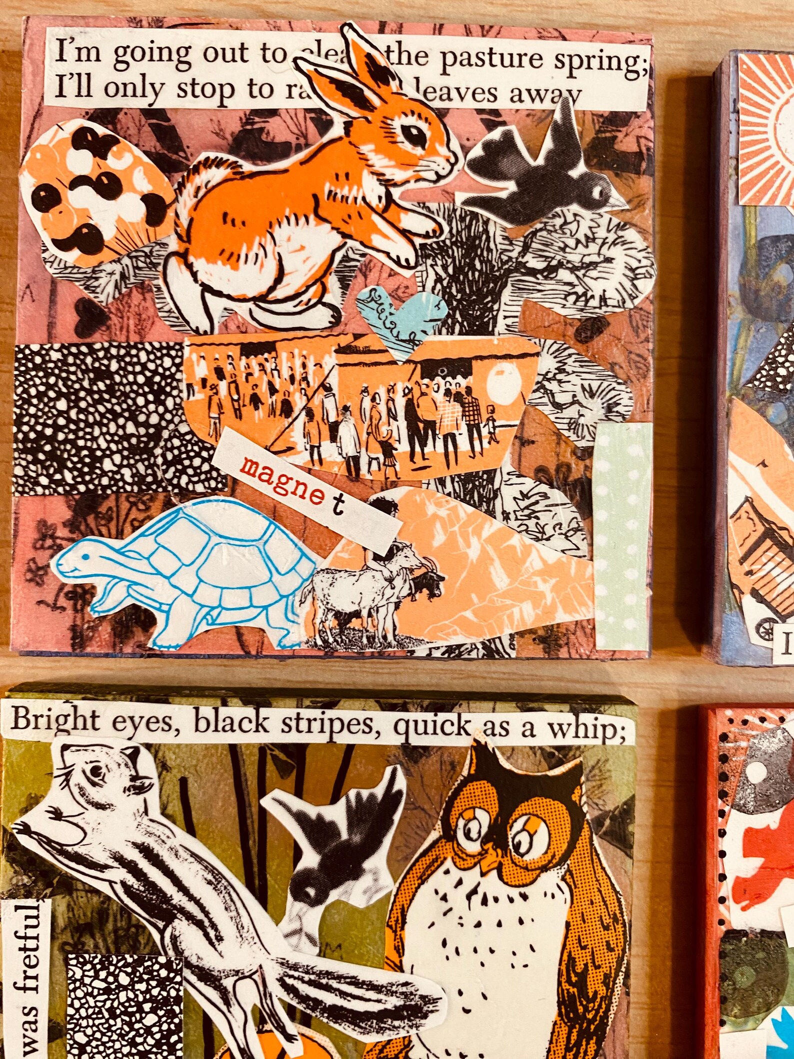 Children's Book Collage Panels, 3 Inch Square Wood Panels, Set of 6 ...