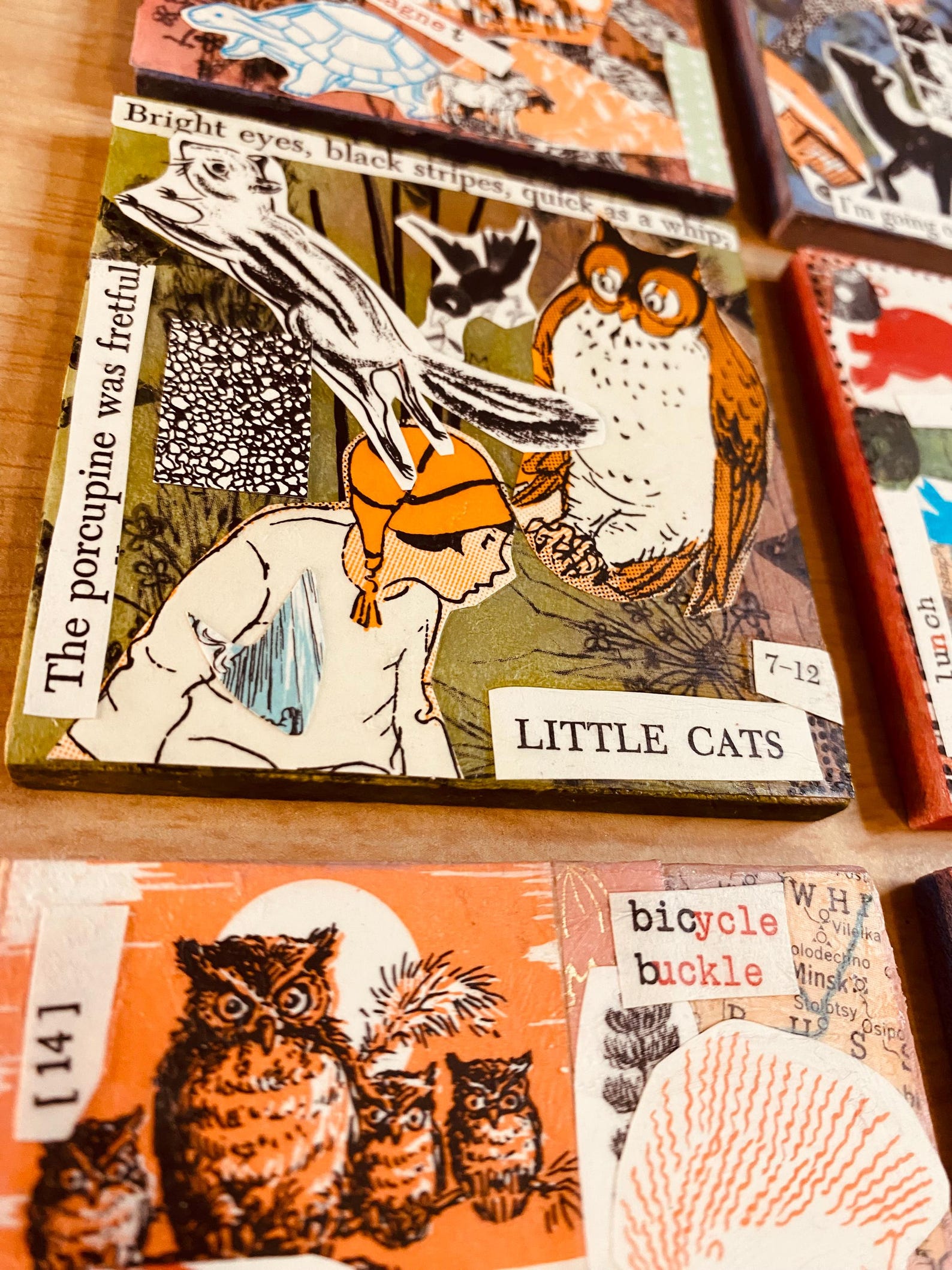 Children's Book Collage Panels, 3 Inch Square Wood Panels, Set of 6 ...