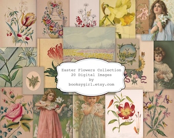 Påskblommorskräpjournal Ephemera: Utskrivbara vintagebilder (digital nedladdning)