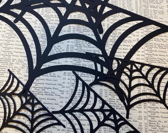 Spider web die cuts, black cardstock spider webs, in 2 sizes, set of 16, 8 of each size, spider web decor, paper spider web, spider decor