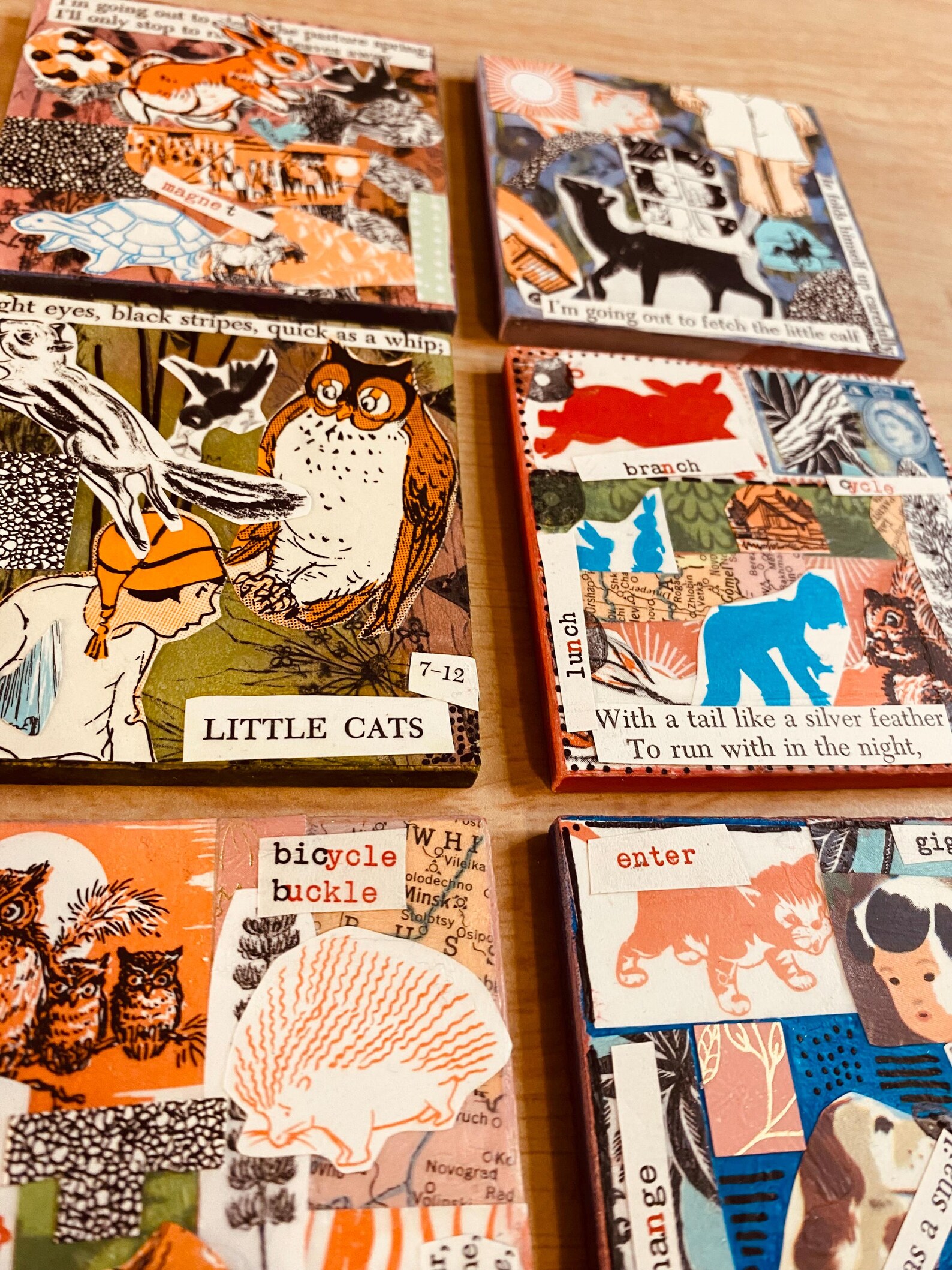 Children's Book Collage Panels, 3 Inch Square Wood Panels, Set of 6 ...