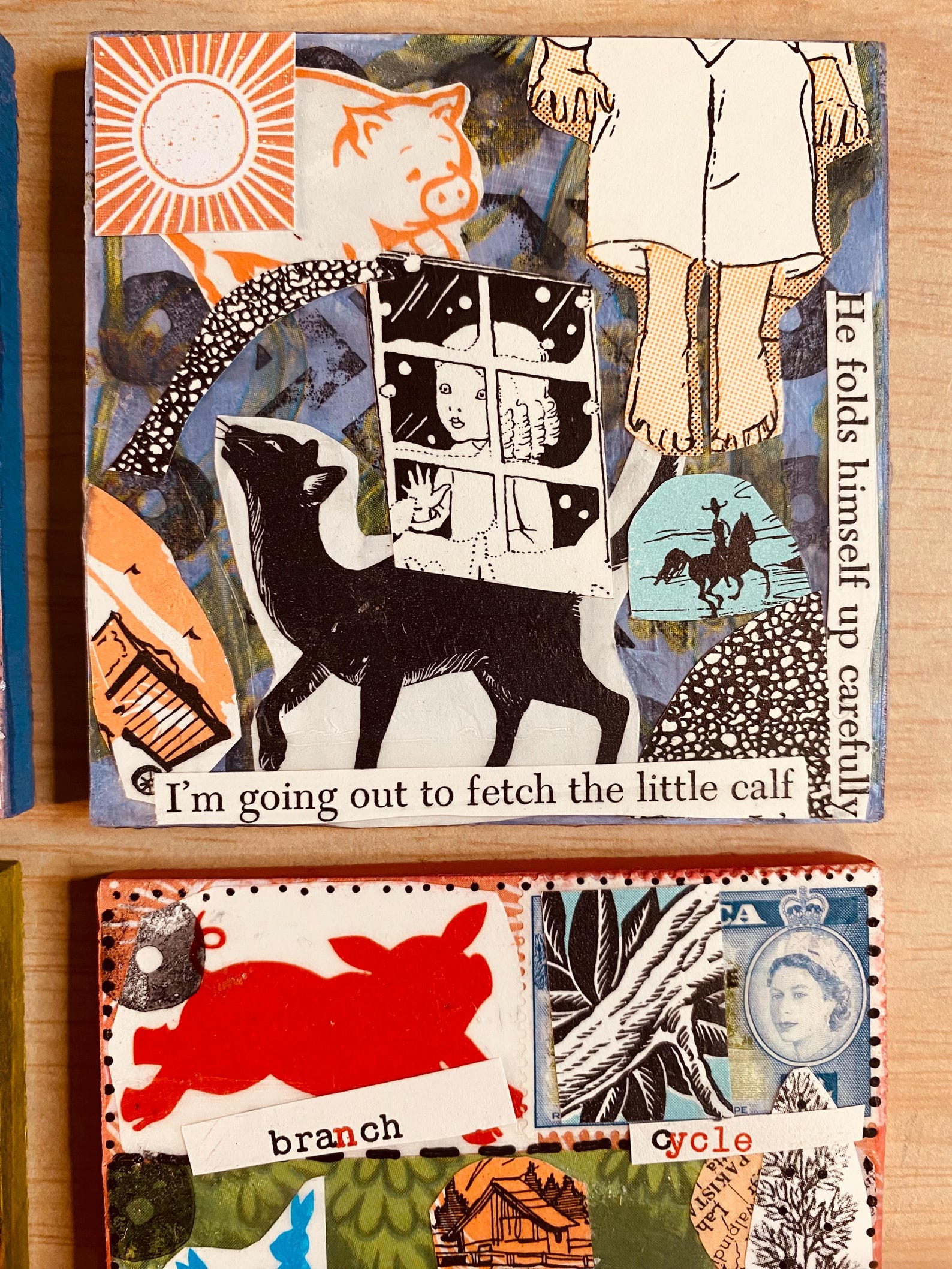 Children's Book Collage Panels, 3 Inch Square Wood Panels, Set of 6 ...