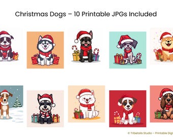 Ilustración de perrito con galleta navideña | Arte de cachorro navideño adorable – Arte de pared de dibujos animados | Ilustración de mascota kawaii