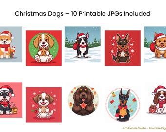 Imágenes prediseñadas de perritos con chocolate caliente | Cachorros kawaii de invierno acogedores – Arte de pared de dibujos animados | Ilustración de mascota kawaii