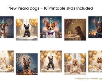 Perro sosteniendo un cartel con el número «2026» bajo fuegos artificiales – Celebración de invierno en acuarela | Ilustración de mascota en tonos pastel suaves | Arte de pared imprimible para Año Nuevo