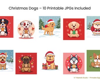 Pack de cachorros de reno kawaii | Arte navideño de perritos adorables – Arte de pared de dibujos animados | Ilustración de mascota kawaii