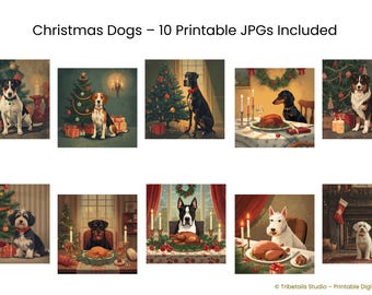Perro durmiendo bajo el árbol | Arte navideño de pared estilo mediados de siglo | Ilustración festiva retro | Lámina navideña vintage para imprimir | Descarga instantánea