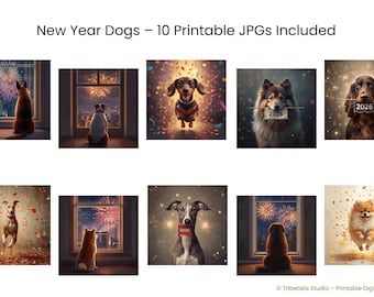 Perro festivo con luces bokeh – Arte mural moderno para celebraciones 2026, elegante lámina de mascota con detalles de brillo dorado