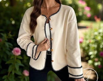 Cardigan minimaliste pour femme - Veste douillette à col rond