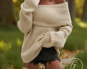 Elegant Off-Shoulder Ribbed Sweater - Long Sleeve Knit Top - Casual Winter Pullover - Layering Essential