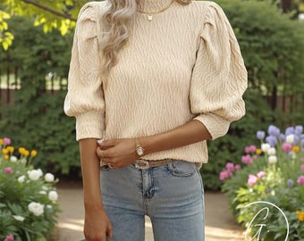 Textured Puff Sleeve Top: Designer Women’s Top  - Minimalist Women’s Top