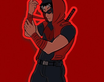 Pegatina de vinilo brillante inspirada en Red Hood - Fanart de DC