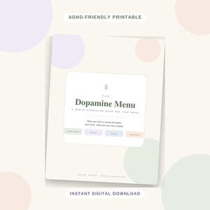 Dopamin-Menü zum Ausdrucken, ADHS-Exekutivdysfunktionswerkzeug (ausfüllbares PDF)