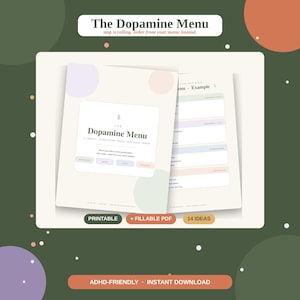 Dopamine Menu imprimable, outil pour les dysfonctionnements exécutifs du TDAH (PDF à remplir)