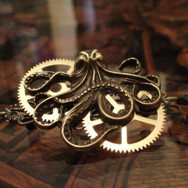 Steampunk Octopus and Gears Barrette