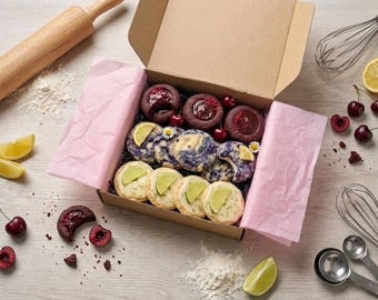Gourmet Cookie Gift Box, Chocolate Cherry, Lemon Blueberry Cheesecake & Key Lime Cookies, Luxury Cookie Set, Handmade Dessert Gift Box