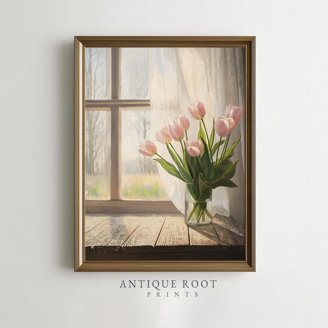 Vintage Spring Pink Tulips Print, Printable Floral Wall Art ...