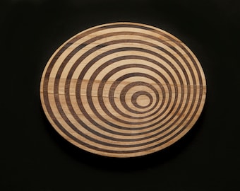 3D End Grain Round Cutting Board, Mind Bending Wooden Art, Three Dimensional Wood Craft, Maple + Walnut 3D Countertop Charcuterie Serving