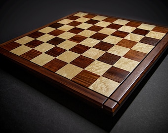 Exotic Rosewood & Birdseye Maple Chess Board: Handcrafted Drueke Style