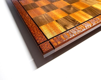Drueke Style Competition Chess Board: Handcrafted Mahogany, Walnut, Lacewood