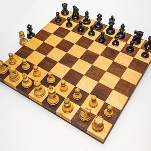 Chess Set With Wood Pieces, 14-Inch Wooden Chess board + Pieces, High Contrast Hardwood Chess Players, Handmade Classic Wooden Board Game