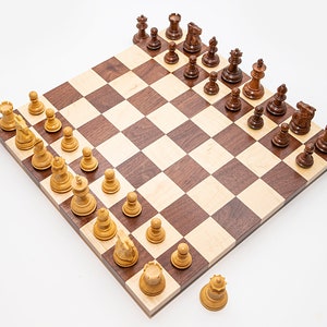 Handmade Walnut & Maple Chess Set: Solid Wood Board Game