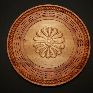 Exotic Wood Cribbage Set, Complete Hardwood Gaming Board With Cards And Pegs, Three-Track Wooden Cribbage Game With Decorative Carved Lid