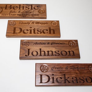 Personalized Walnut Wooden House Sign: Carved Name Plaque