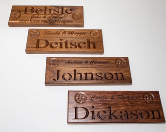 Walnut Wooden House Sign: Personalized Carved Name Plaque