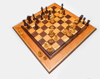 Hardwood Chess Set With Three Tier Chessboard, Handcrafted Chess Game, Tournament Exotic Wooden Chess Set, Solid Wood Board Game Of Kings