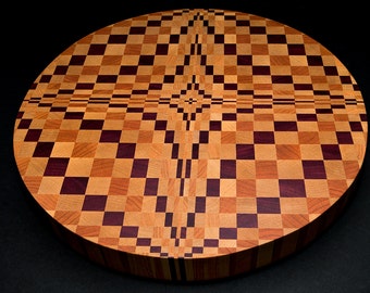 3D End Grain Cutting Board, Gorgeous Round Serving Block, Round Countertop Chopping Board, Wooden Lazy Susan, Wood Charcuterie Board