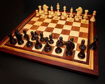 Exotic Wood Competition Chess Set, Cocobolo Rosewood Zebrawood Curly Maple, Hardwood Chess Set, Handmade Chess Pieces, Game Of Kings