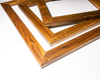 Solid Walnut Picture Frame with Optional Acrylic Glass, Backing, Hanging Hardware, and Mounting Tabs
