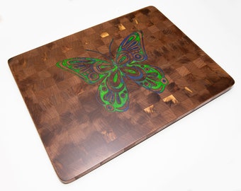 Butterfly End Grain Cutting Board, Walnut Kitchen Countertop Butcher Block, Wooden Serving Board, Solid Wood Cutting Board With Juice Groove