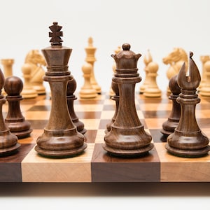Competition Wooden Chess Set, 18 Inch Chessboard + Handcrafted Pieces, Hardwood Minimalist Chess Set, 4 Inch Kings + Extra Queens, Gift Idea