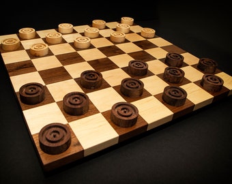Jumbo Checkers Set: Maple & Walnut Solid Hardwood Gaming Board