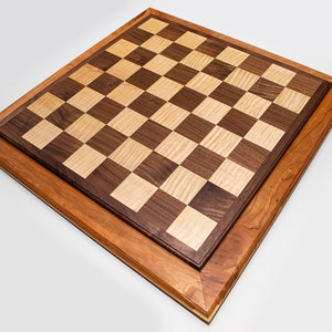 Hardwood Premium Two Tier Chess Board, Bordered Edge Chessboard Features Exotic Wood Base, Luxury Handcrafted Wooden Checkers Board