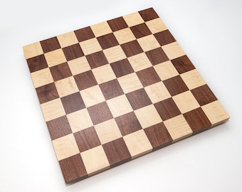 Artisan Handmade Wooden Chessboard, Hardwood Checkers Board, Walnut And Maple,  Minimalist Chess Classic Board Game, Family Game Room Decor