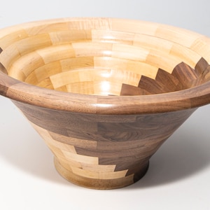 Handmade Maple and Walnut Segmented Bowl: Extra Large Decorative Wood Art