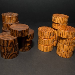 Exotic Wood Checkers Pieces: Handcrafted Bocote & Zebrawood