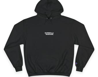 Guerrilla Warfare hoodie | Minimal white text sweatshirt, streetwear pullover